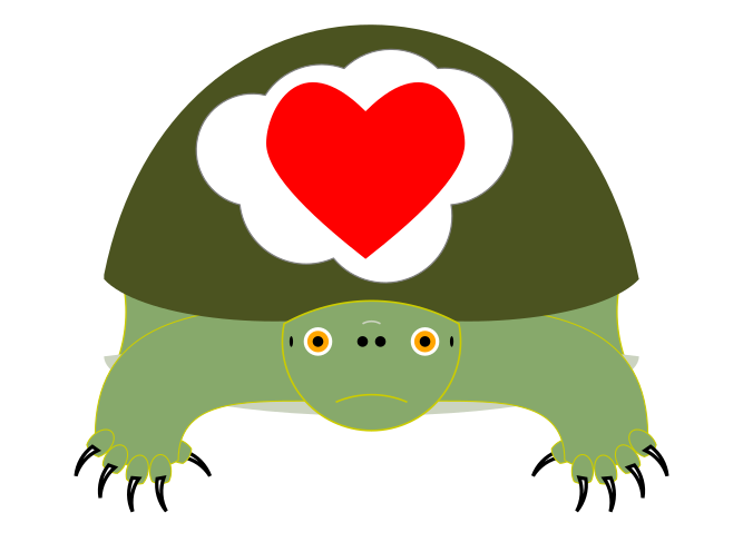 A turtle with a happy heart inside.